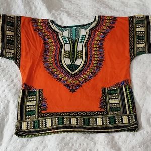 COPY - African boys top Dashiki shirt girls sz M 5-6 6/7 oversized orange